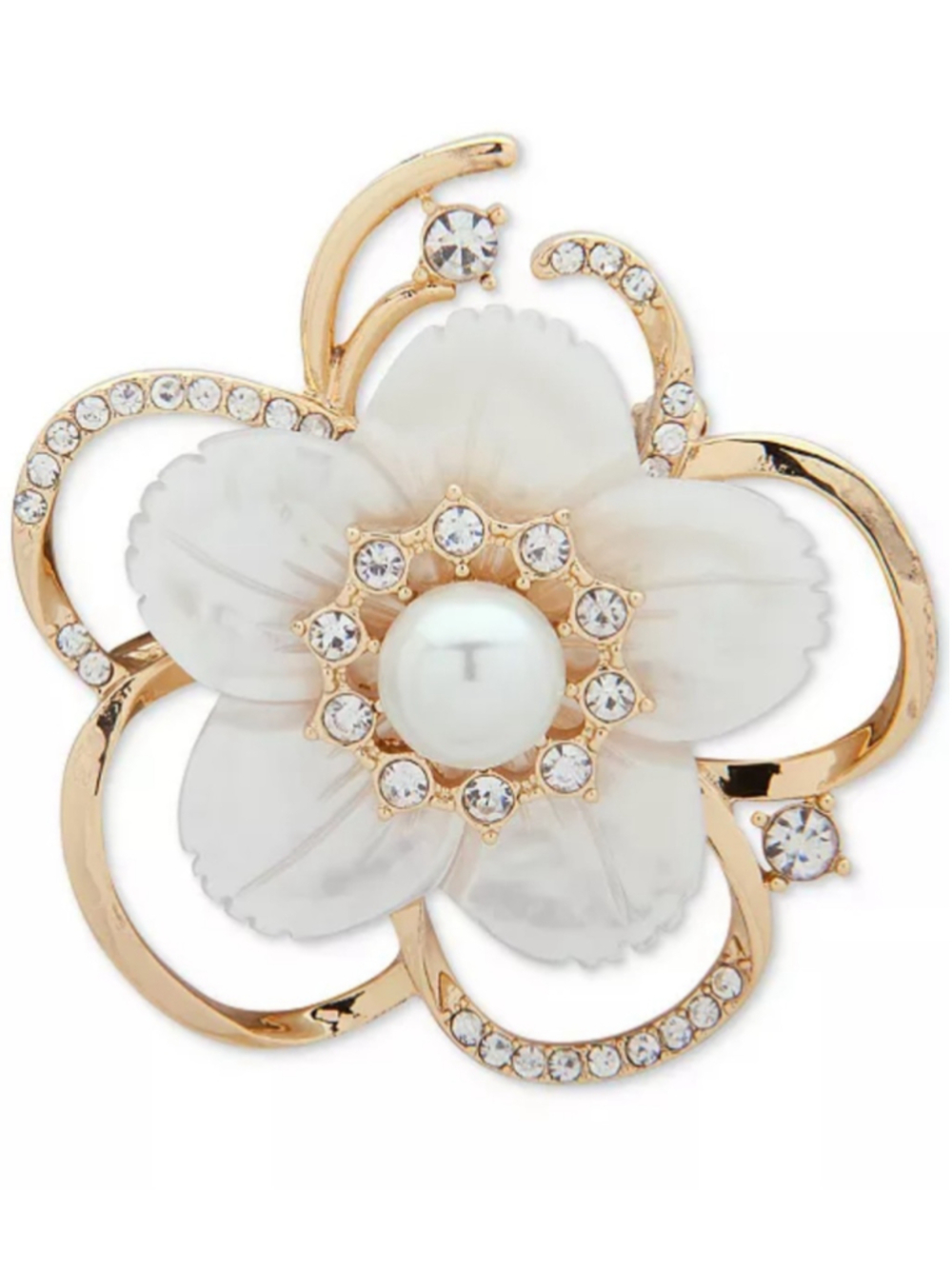 Anne Klein Gold-Tone Imitation Pearl, Mother-of-Pearl & Crystal Flower Pin